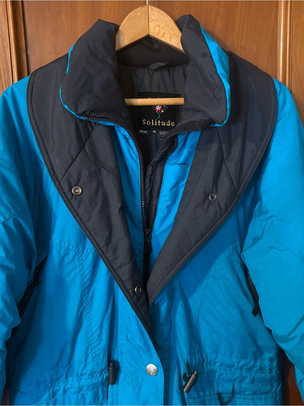 Vintage Solitude Ski Jacket Puffer Womens Medium/10 Teal Blue & Black 80s 90s